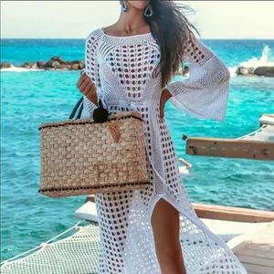 Long White Crochet Coverup